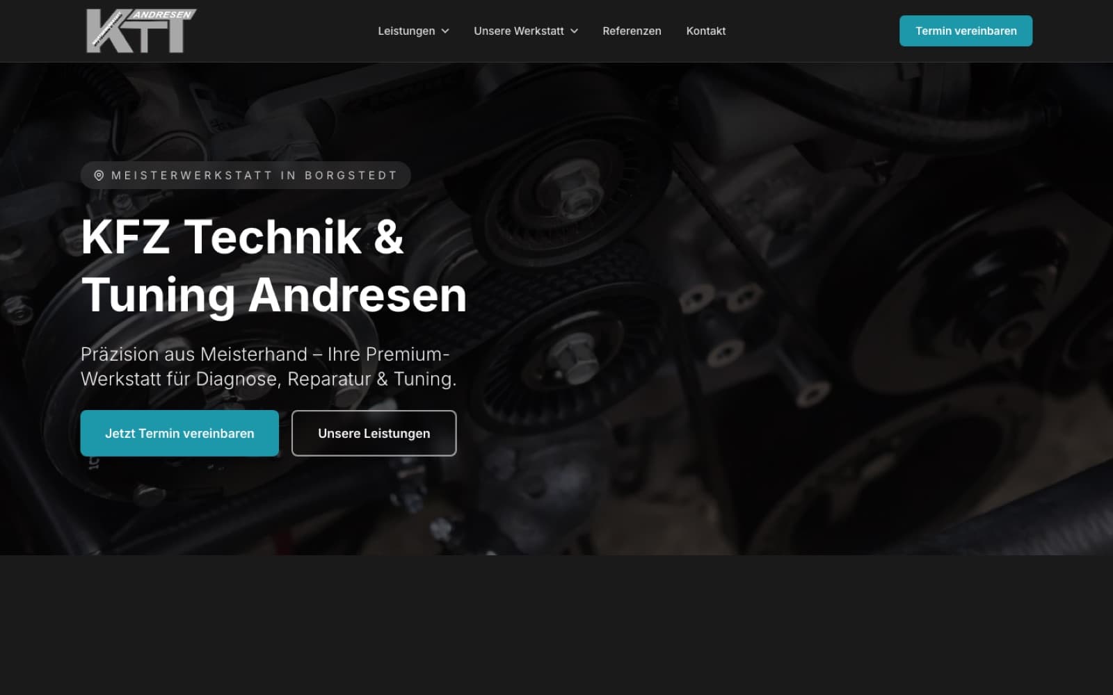 Startseite von kfz-andresen.de — Werkstatt-Website mit Online-Buchung und Mehrstandort-Navigation